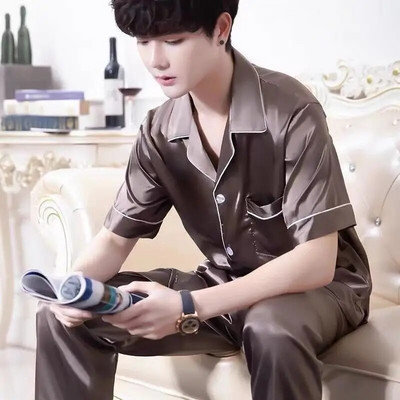 Pidžame za muškarce Kućna odjeća Svileni satenski odjevni predmeti za spavanje Kompleti pidžama dugih rukava Zimske majice za spavanje Hlače velika spavaća odjeća