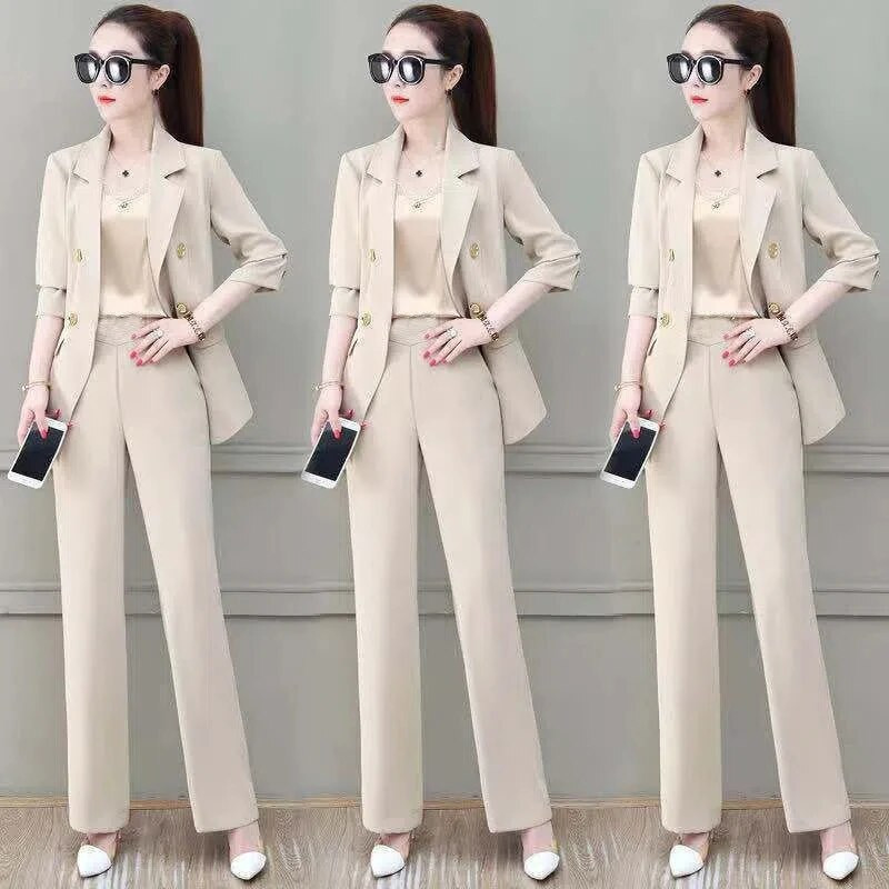 Korejski tanki sako bez podstave i odijelo s hlačama širokih nogavica Proljetni uredski ženski elegantni set od 2 komada Ženska odjeća Ensemble Femme
