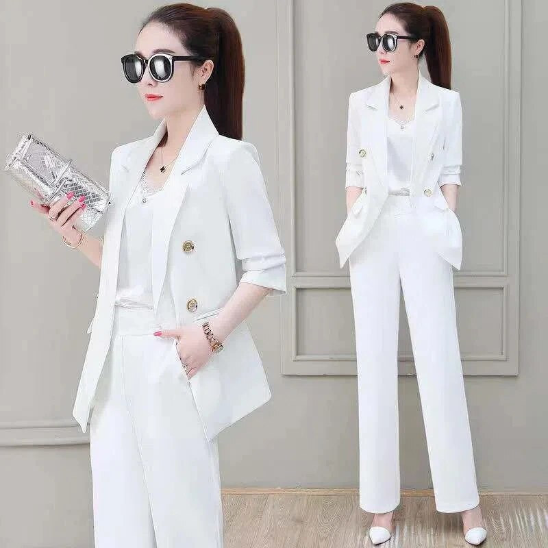 Korejski tanki sako bez podstave i odijelo s hlačama širokih nogavica Proljetni uredski ženski elegantni set od 2 komada Ženska odjeća Ensemble Femme
