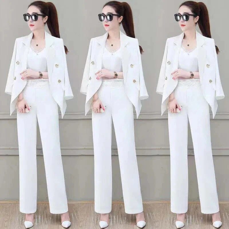 Korejski tanki sako bez podstave i odijelo s hlačama širokih nogavica Proljetni uredski ženski elegantni set od 2 komada Ženska odjeća Ensemble Femme