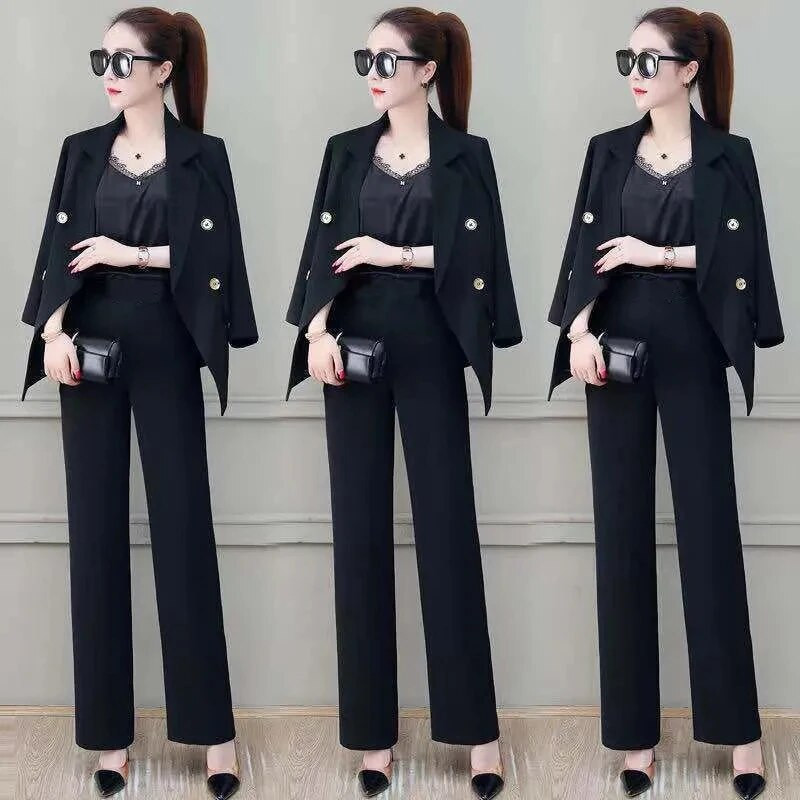 Korejski tanki sako bez podstave i odijelo s hlačama širokih nogavica Proljetni uredski ženski elegantni set od 2 komada Ženska odjeća Ensemble Femme