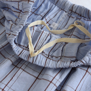 Японски летни изпрани памучни едноредови мъжки къси панталони с голяма решетка, памучни обикновени домашни панталони с пет точки, тънки пижами