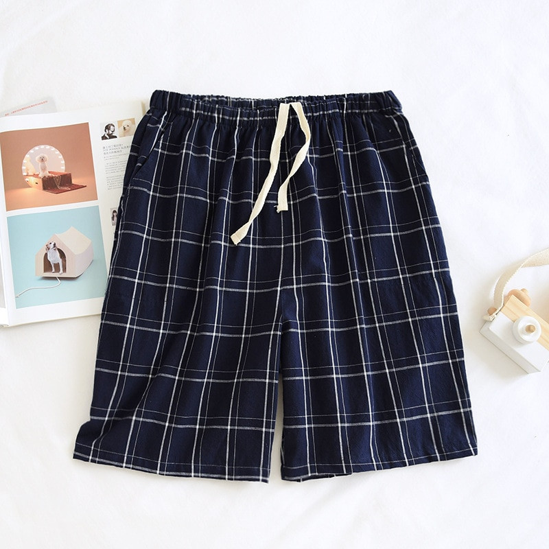 Japanske ljetne isprane pamučne jednostruke muške kratke hlače s velikom mrežom pamučne jednostavne kućne hlače na pet točaka tanke pidžame