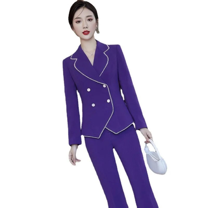 Elegantsed lillad naiste ametlikud professionaalsed äriülikonnad pükste ja jakkidega Mantel Karjääriintervjuu Püksteülikonnad Pükstekomplekt