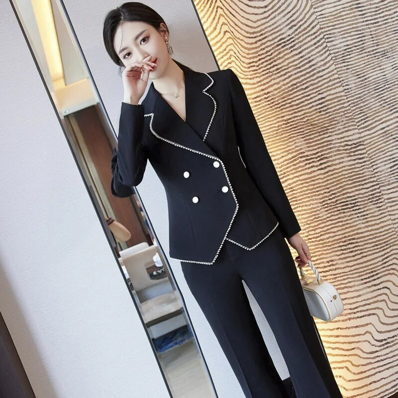 Elegantsed lillad naiste ametlikud professionaalsed äriülikonnad pükste ja jakkidega Mantel Karjääriintervjuu Püksteülikonnad Pükstekomplekt