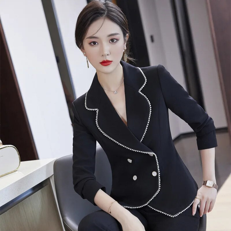 Elegantsed lillad naiste ametlikud professionaalsed äriülikonnad pükste ja jakkidega Mantel Karjääriintervjuu Püksteülikonnad Pükstekomplekt