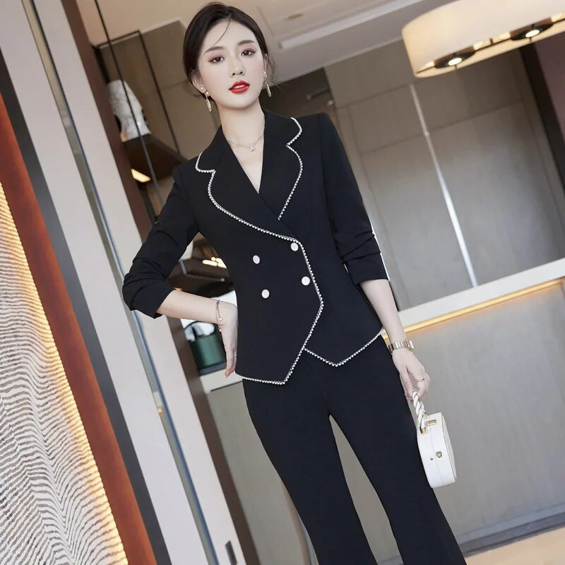 Elegantsed lillad naiste ametlikud professionaalsed äriülikonnad pükste ja jakkidega Mantel Karjääriintervjuu Püksteülikonnad Pükstekomplekt