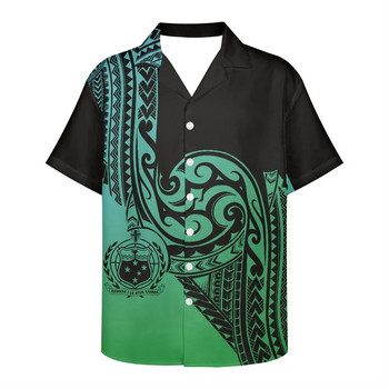 Мъжка лятна риза Облекло с къс ръкав Полинезийска племенна щампа с татуировки Хавайски цветя Ежедневна свободна дишаща дизайнерска риза