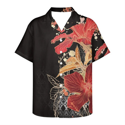 Férfi nyári ing Ruházat Rövid ujjú polinéz törzsi tetoválás minta Hawaii virág alkalmi laza, légáteresztő design ing