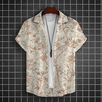 Летни ризи с къс ръкав Мъжка риза Flower Branch Риза с 3d щампа Ежедневни ежедневни горнища Семпли ризи Свободни големи мъжки дрехи