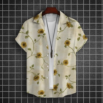 Летни ризи с къс ръкав Мъжка риза Flower Branch Риза с 3d щампа Ежедневни ежедневни горнища Семпли ризи Свободни големи мъжки дрехи
