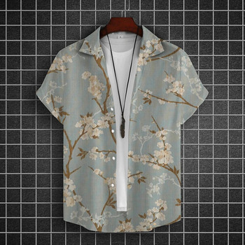 Καλοκαιρινό κοντομάνικο πουκάμισο Ανδρικό πουκάμισο Flower Branch 3d printed πουκάμισο Daily Casual Top Απλά πουκάμισα Loose Oversize Ανδρικά ρούχα