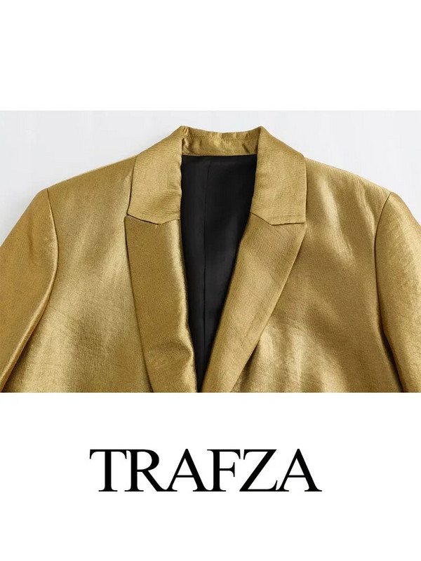 TRAFZA žensko elegantno odijelo s otvorenim ovratnikom, dugim rukavima, džepovima, sakoi s jednim kopčanjem + široki ženski komplet hlača s patentnim zatvaračem visokog struka
