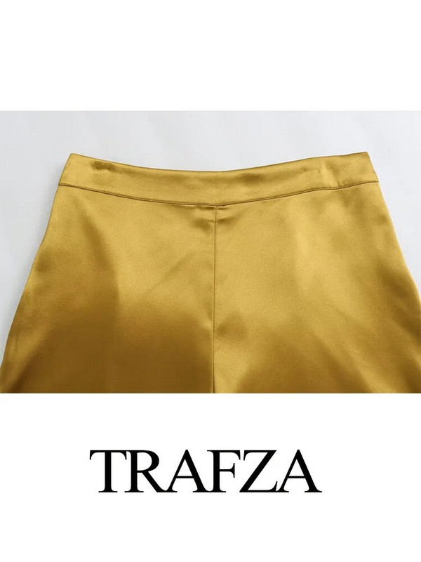 TRAFZA žensko elegantno odijelo s otvorenim ovratnikom, dugim rukavima, džepovima, sakoi s jednim kopčanjem + široki ženski komplet hlača s patentnim zatvaračem visokog struka
