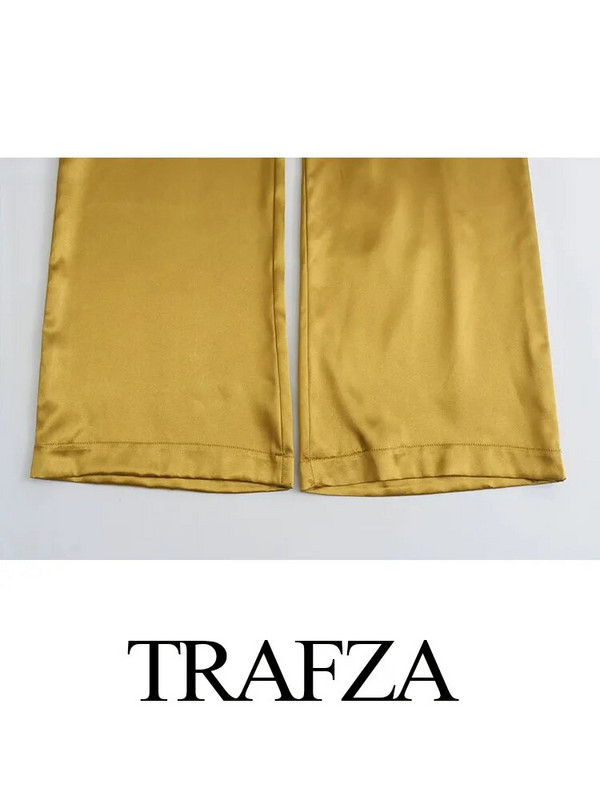 TRAFZA žensko elegantno odijelo s otvorenim ovratnikom, dugim rukavima, džepovima, sakoi s jednim kopčanjem + široki ženski komplet hlača s patentnim zatvaračem visokog struka
