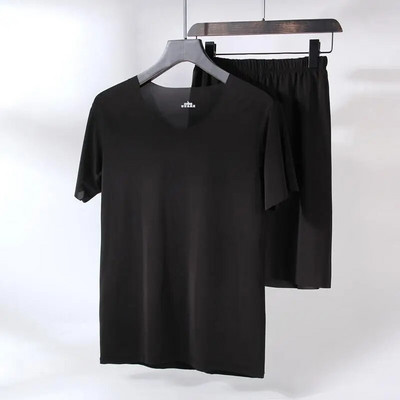 2 kom/komplet muške pidžame, kratkih rukava, ležerna, opuštena, elastična u struku, tanka kućna odjeća, ležerna mekana muška majica, komplet kratkih hlača za spavanje