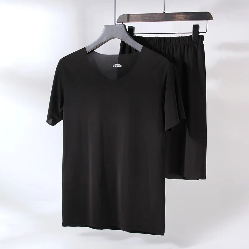 2 kom/komplet muške pidžame, kratkih rukava, ležerna, opuštena, elastična u struku, tanka kućna odjeća, ležerna mekana muška majica, komplet kratkih hlača za spavanje