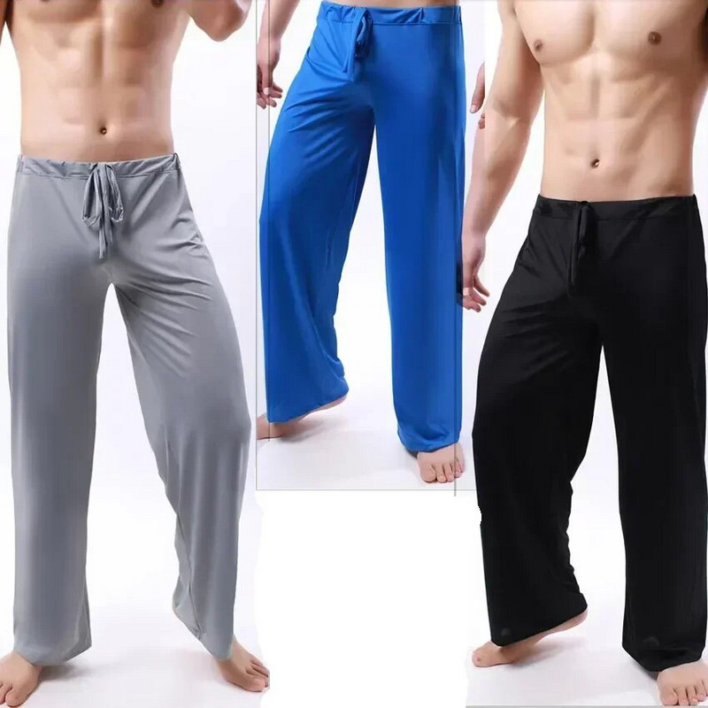 Sleep Férfi Hálóruha Lásd Soft Through Pants Pj Nadrág Átlátszó hálóruha Selyem Pizsama Alsó Férfi Otthon Jég