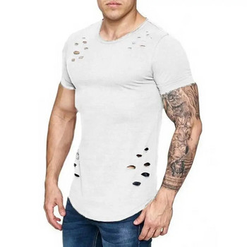 Τρύπες μπλουζάκια ανδρικά κοντομάνικα μπλουζάκια γυμναστικής καλοκαιρινά ρούχα ανδρικά αστεία μασίφ μπλουζάκια streetwear slim top tees