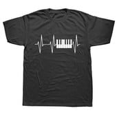 Piano Keyboard Vintage Heartbeat Jazz Pianists zenész póló Vicces unisex grafikai divat új pamut rövid ujjú pólók