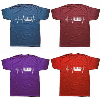 Πληκτρολόγιο πιάνου Vintage Heartbeat Jazz Pianists Μουσικός T-shirt Funny Unisex Graphic Fashion Νέα κοντομάνικα μπλουζάκια από βαμβάκι