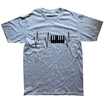 Piano Keyboard Vintage Heartbeat Jazz Pianists zenész póló Vicces unisex grafikai divat új pamut rövid ujjú pólók
