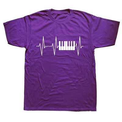 Piano Keyboard Vintage Heartbeat Jazz Pianists zenész póló Vicces unisex grafikai divat új pamut rövid ujjú pólók
