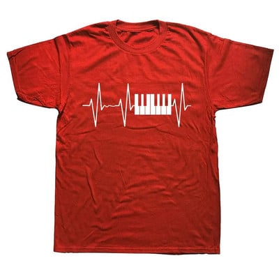 Piano Keyboard Vintage Heartbeat Jazz Pianists zenész póló Vicces unisex grafikai divat új pamut rövid ujjú pólók