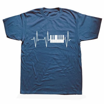 Piano Keyboard Vintage Heartbeat Jazz Pianists zenész póló Vicces unisex grafikai divat új pamut rövid ujjú pólók