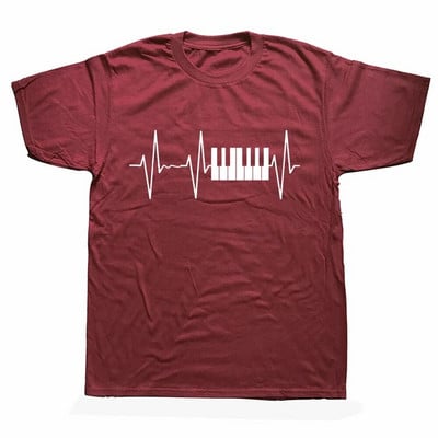 Piano Keyboard Vintage Heartbeat Jazz Pianists zenész póló Vicces unisex grafikai divat új pamut rövid ujjú pólók