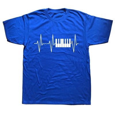 Piano Keyboard Vintage Heartbeat Jazz Pianists zenész póló Vicces unisex grafikai divat új pamut rövid ujjú pólók