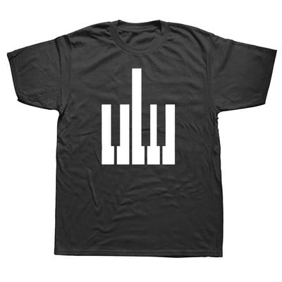 Piano Keyboard Vintage Heartbeat Jazz Pianists zenész póló Vicces unisex grafikai divat új pamut rövid ujjú pólók