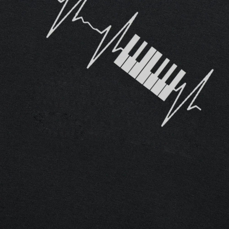Piano Keyboard Vintage Heartbeat Jazz Pianists zenész póló Vicces unisex grafikai divat új pamut rövid ujjú pólók