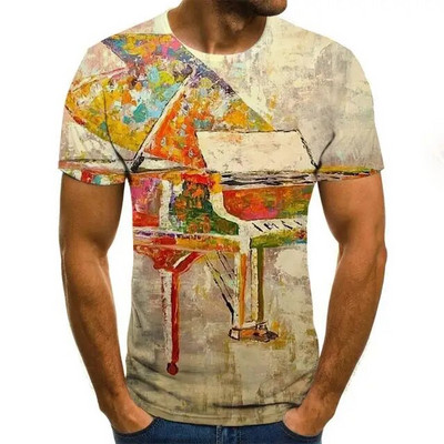 2022 m. Naujo stiliaus vyriški moteriški marškinėliai „Art Piano Keyboard“ 3D „Punk“ marškinėliai Vyriški laisvalaikio marškinėliai su spaudiniu „O“ kaklu „Hip Hop“ trumpomis rankovėmis