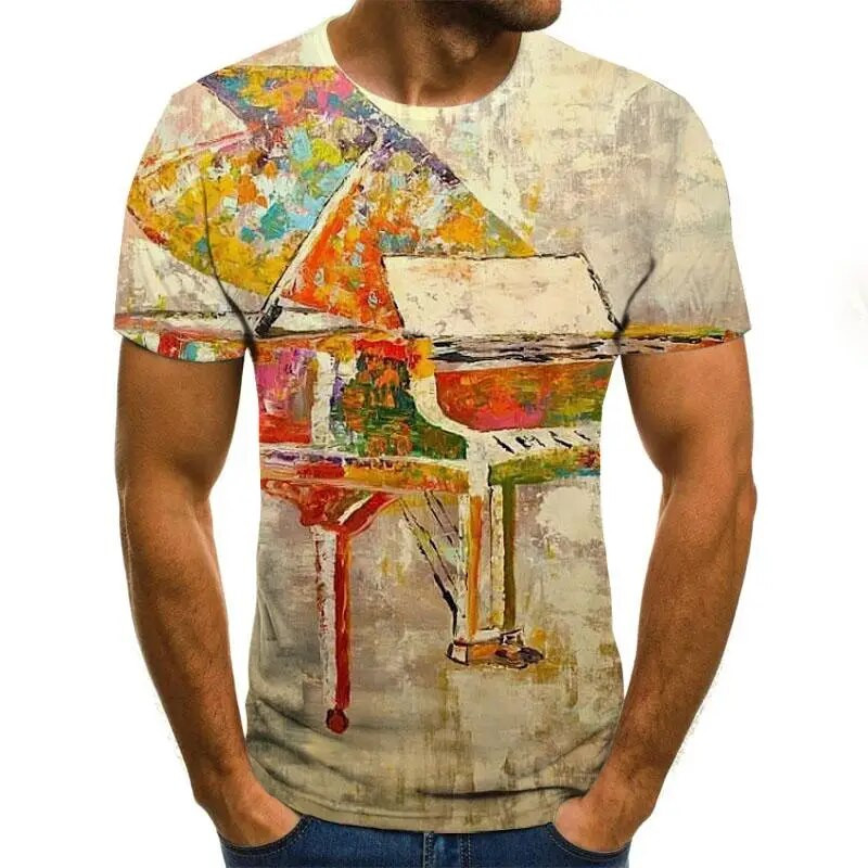 2022 m. Naujo stiliaus vyriški moteriški marškinėliai „Art Piano Keyboard“ 3D „Punk“ marškinėliai Vyriški laisvalaikio marškinėliai su spaudiniu „O“ kaklu „Hip Hop“ trumpomis rankovėmis
