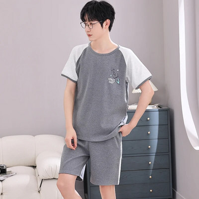 Didelio dydžio 4XL vyriškas pižamų rinkinys Vasarinis megztos medvilnės trumpomis rankovėmis pižamos Vyriški languoti miegui