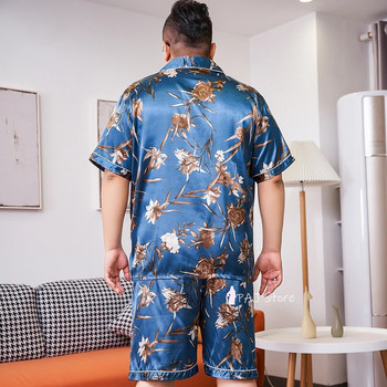 Извънгабаритни 3XL 5XL 7XL копринени мъжки пижами с голям размер с къс ръкав Комплект пижами за домашно облекло Сатенено спално облекло Пижами Пижами Панталони