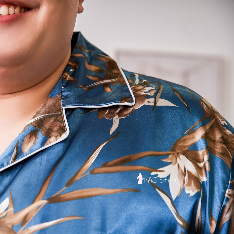 Negabaritinis 3XL 5XL 7XL Šilkinis Vyriškas Didelio Dydžio Pižamos Trumpomis Rankovėmis Namų dėvėjimo Pižamos Rinkinys Satininis mieguistas Pižamos Pižamos Kelnės