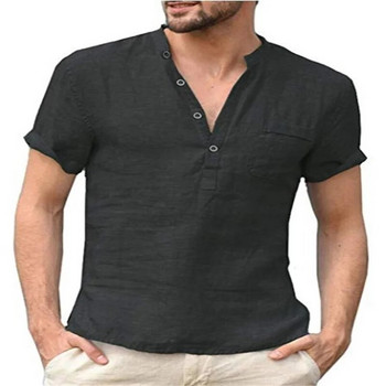 Лятна нова мъжка тениска с къси ръкави Памук и лен Led Ежедневна мъжка тениска Риза Мъжка дишаща горна част