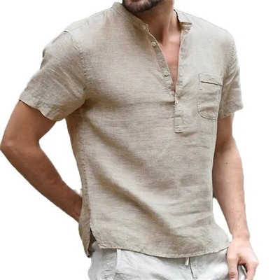 Лятна нова мъжка тениска с къси ръкави Памук и лен Led Ежедневна мъжка тениска Риза Мъжка дишаща горна част