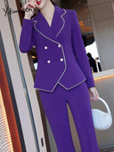 „Yitimuceng“ kostiumai moterims korėjietiško stiliaus madingi kostiumai su dviguba krūtine apykakle Elegantiški švarkai su aukštu liemeniu „Bell Bottom“ kelnių kostiumai