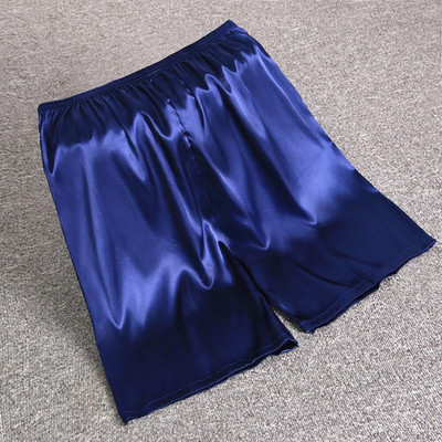Men Elastic Waist Silk Satin Pajamas Shorts Nightwear Pocket Pants Bottoms Summer Men`s Sleep Bottoms Boxers Shorts