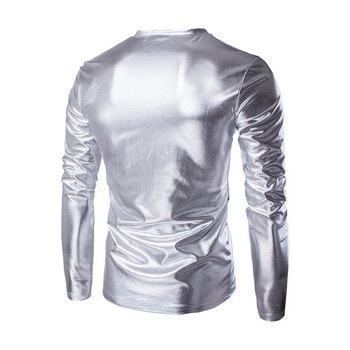 Μόδα ανδρική γυαλιστερή μακρυμάνικη μπλούζα μπλούζα με μακρυμάνικη μπλούζα με λεπτή εφαρμογή V λαιμόκοψη Μπλούζα νυχτερινής διασκέδασης Μακρυμάνικο μπλουζάκι για άνδρες