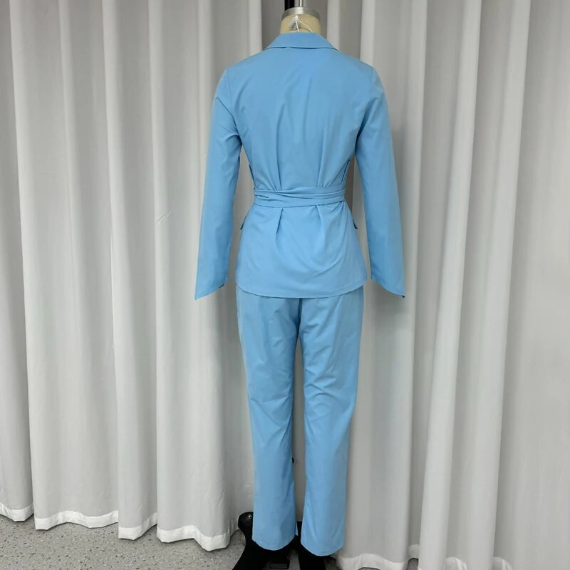 LIYONG žensko odijelo Jesen, jednostavna uredska moda, jednobojni, rever, dugi rukavi, sako u struku, blejzer na vezanje, top široki komplet hlača s prorezima