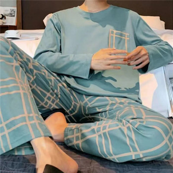 Есенно-зимни мъжки памучни пижами Спално облекло с щампи на букви Комплекти пижами с анимационни мотиви Ежедневни пижами за сън и почивка Плюс размер 4xl