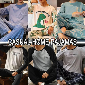 Есенно-зимни мъжки памучни пижами Спално облекло с щампи на букви Комплекти пижами с анимационни мотиви Ежедневни пижами за сън и почивка Плюс размер 4xl