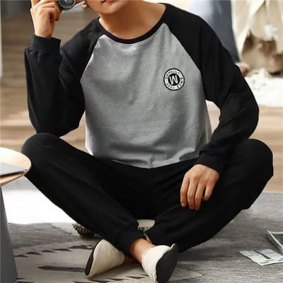 Toamnă Iarnă Pijamale bărbați din bumbac Lenjerie de dormit cu imprimeu cu litere Seturi de pijamale de desene animate Set de pijamale de dormit și lounge, Plus Size 4xl