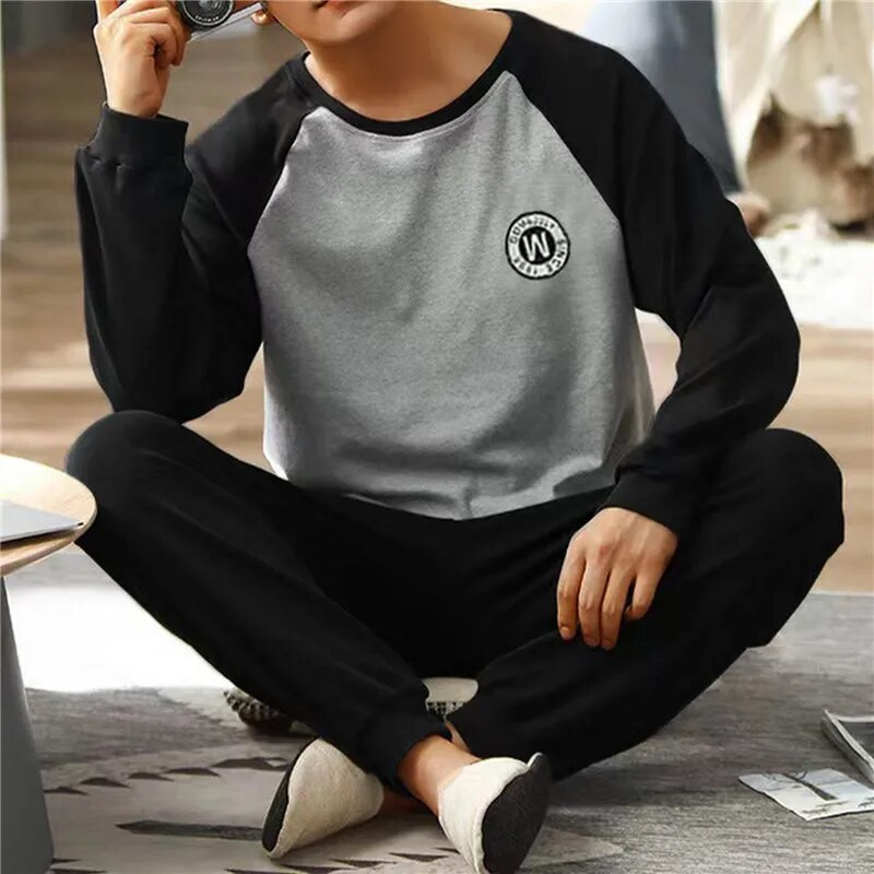 Toamnă Iarnă Pijamale bărbați din bumbac Lenjerie de dormit cu imprimeu cu litere Seturi de pijamale de desene animate Set de pijamale de dormit și lounge, Plus Size 4xl