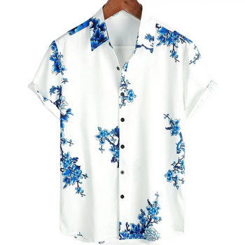 Лятна мъжка риза с флорални мотиви в китайски стил на 2023 г. Хавайски ризи с къс ръкав за мъже Голям размер Бързосъхнещи горнища Тениска мъжка тениска Camisa