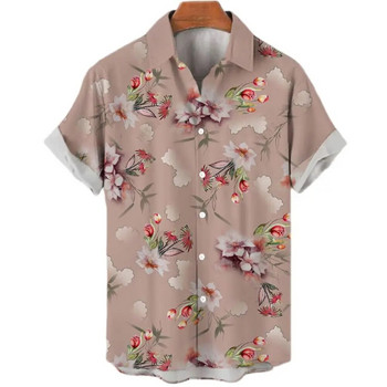 Лятна мъжка риза с флорални мотиви в китайски стил на 2023 г. Хавайски ризи с къс ръкав за мъже Голям размер Бързосъхнещи горнища Тениска мъжка тениска Camisa